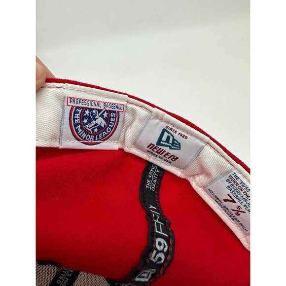 VTG New Era Hat Adult 7 5/8‎ Red Lancing Lugnuts MiLB Wool Baseball Cap Mens NEW - Picture 5 of 6